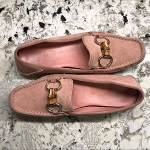 Gucci pink suede moccasins.
